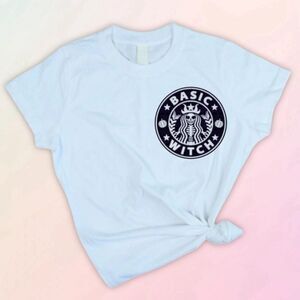 “Basic Witch”, Ladies White Fitted Tee, Sizes S-3X